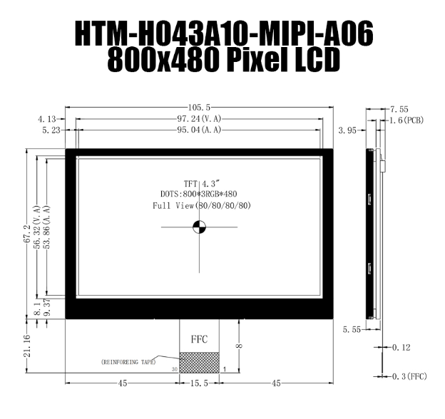 4.3寸tftips 800x480 宽温 tft 显示面板 mipi接口工业控制